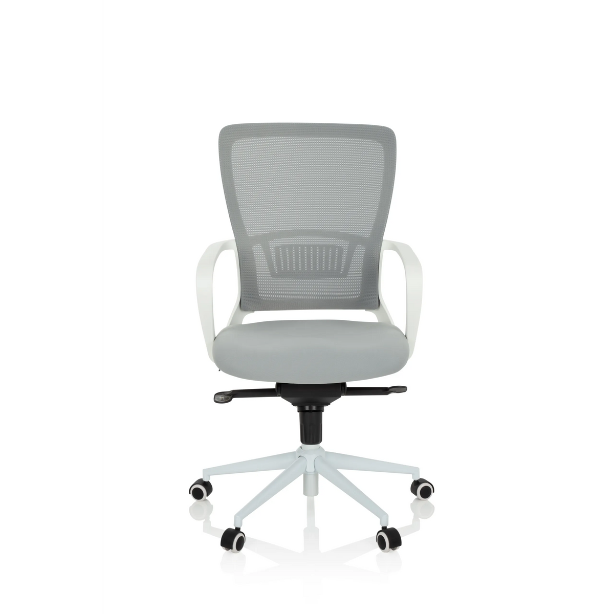 Grey Home Office Chair ESTRIA with mesh back and five-caster base by hjh OFFICE – 360-degree view (front view 0°)
