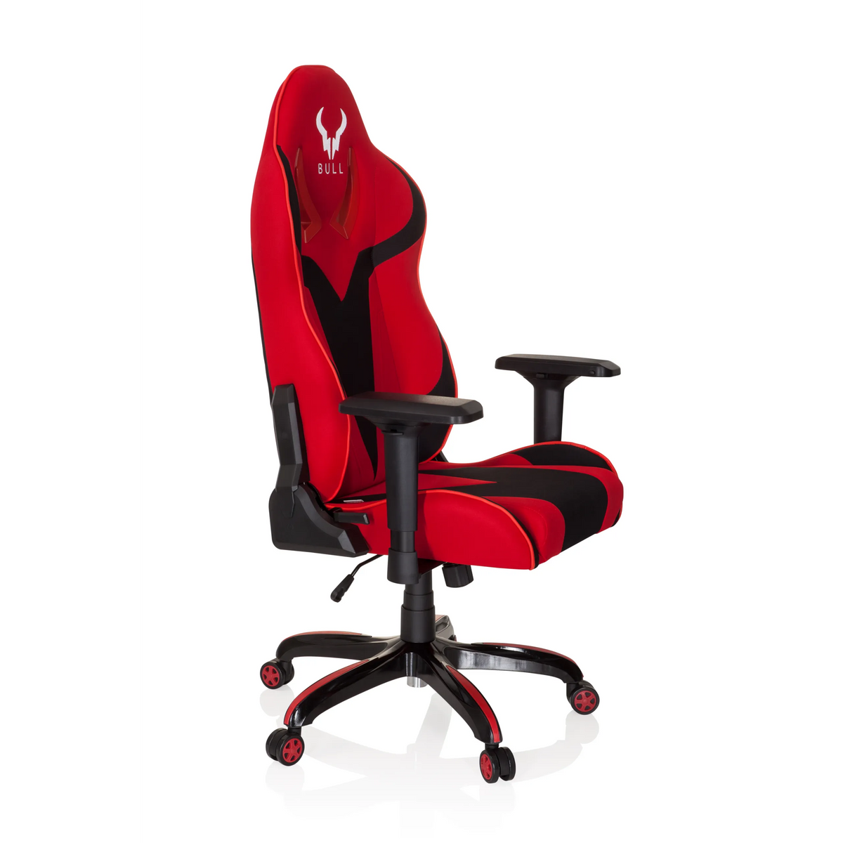Red and black Gaming chair PROMOTER II with armrests and five-caster base by hjh OFFICE – 360-degree view (front three-quarter view 60°)