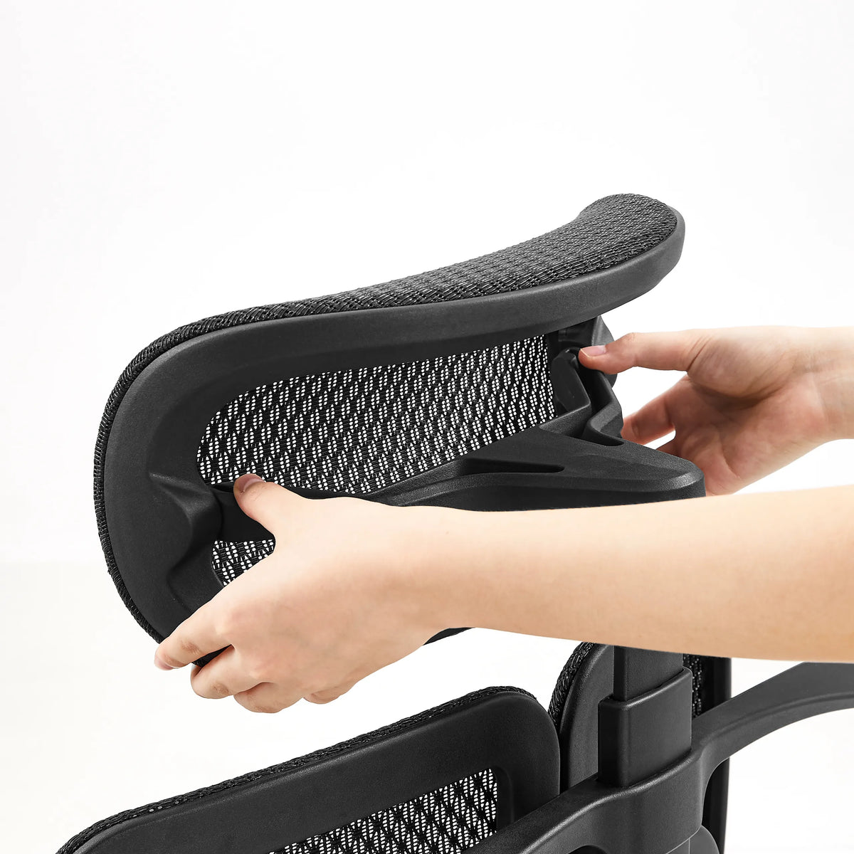 Adjustable black nylon mesh headrest of the Ergo U2 Pro3 Professional Office Chair by hjh OFFICE