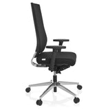 Black Professional Office Chair PRO-TEC 700 with armrests and glossy five-caster base by hjh OFFICE – 360-degree view (side profile 80°)