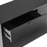 Open drawer of the KARBY S Sideboard in black with a ribbed front by hjh LIVING