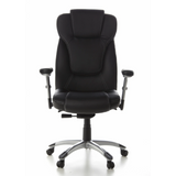 Black Professional Executive Chair EMBASSY 200 L with armrests and silver five-caster base by hjh OFFICE – 360-degree view (front view 0°)