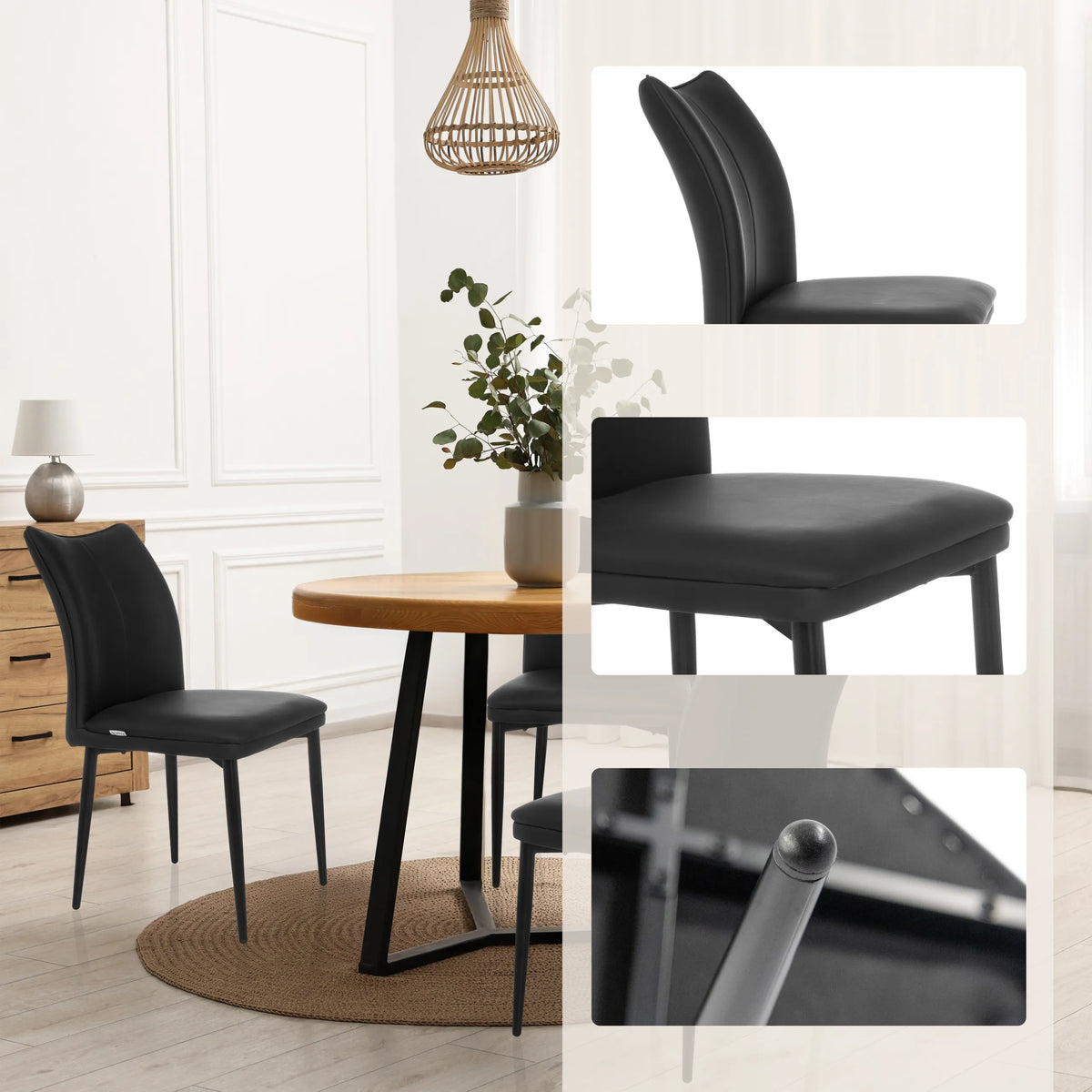 Dining chair VISETO in black with padded seat and backrest by hjh LIVING