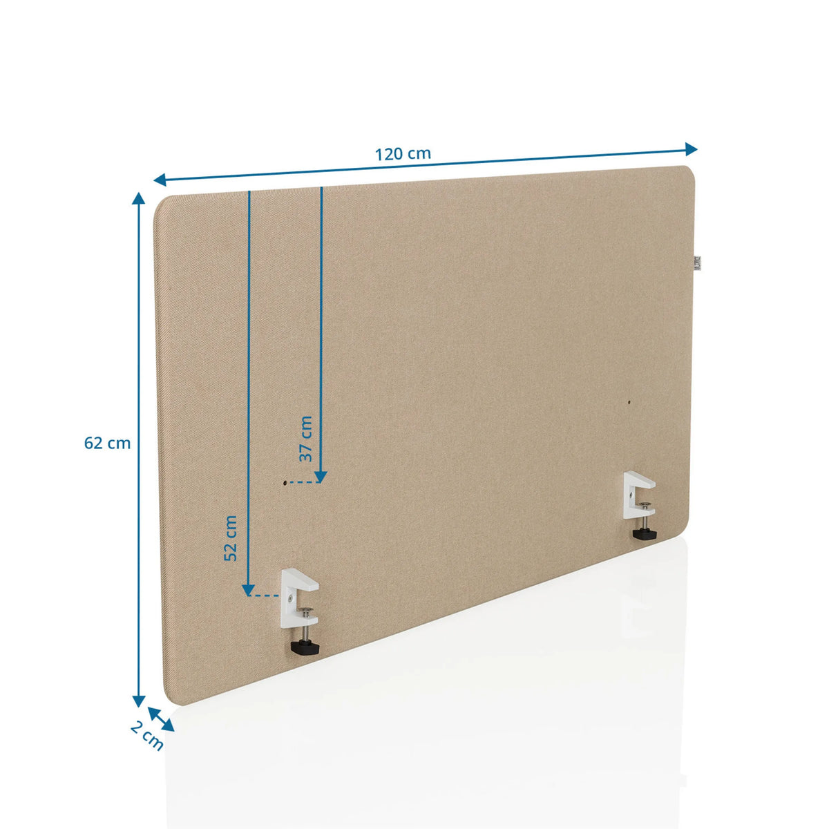 Dimensional drawing of the table partition FLEXMIUT D1, 120 × 62 cm in beige by hjh OFFICE