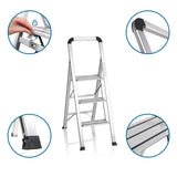 Aluminium Folding Ladder SOLID V with three steps, safety lock and non-slip feet by hjh OFFICE