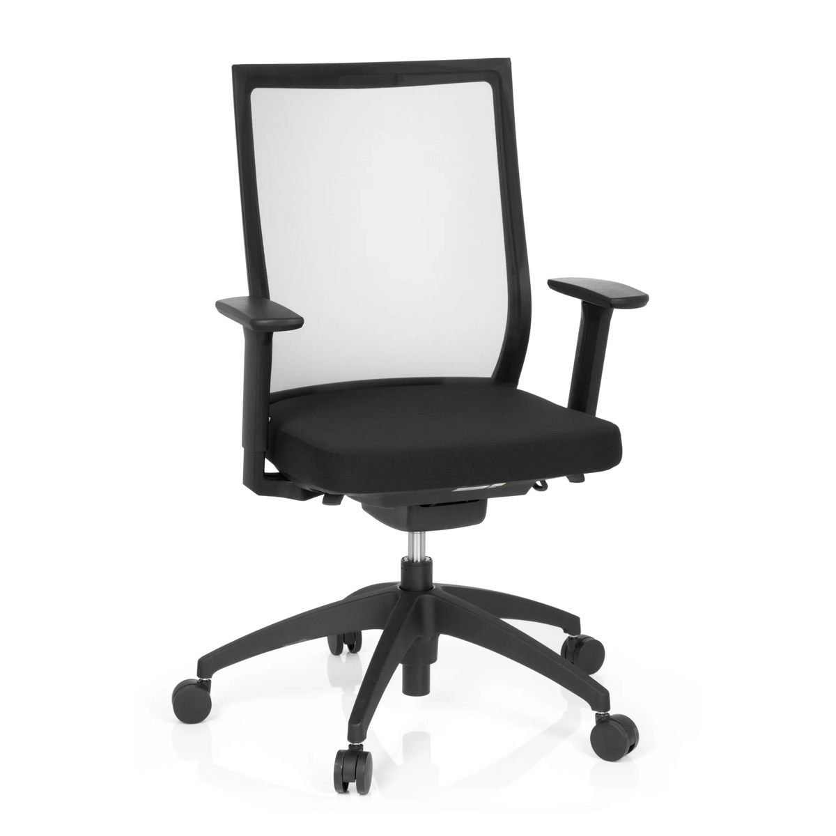 Black Professional Office Chair ASPEN with mesh back and five-caster base by hjh OFFICE – 360-degree view (front view 20°)