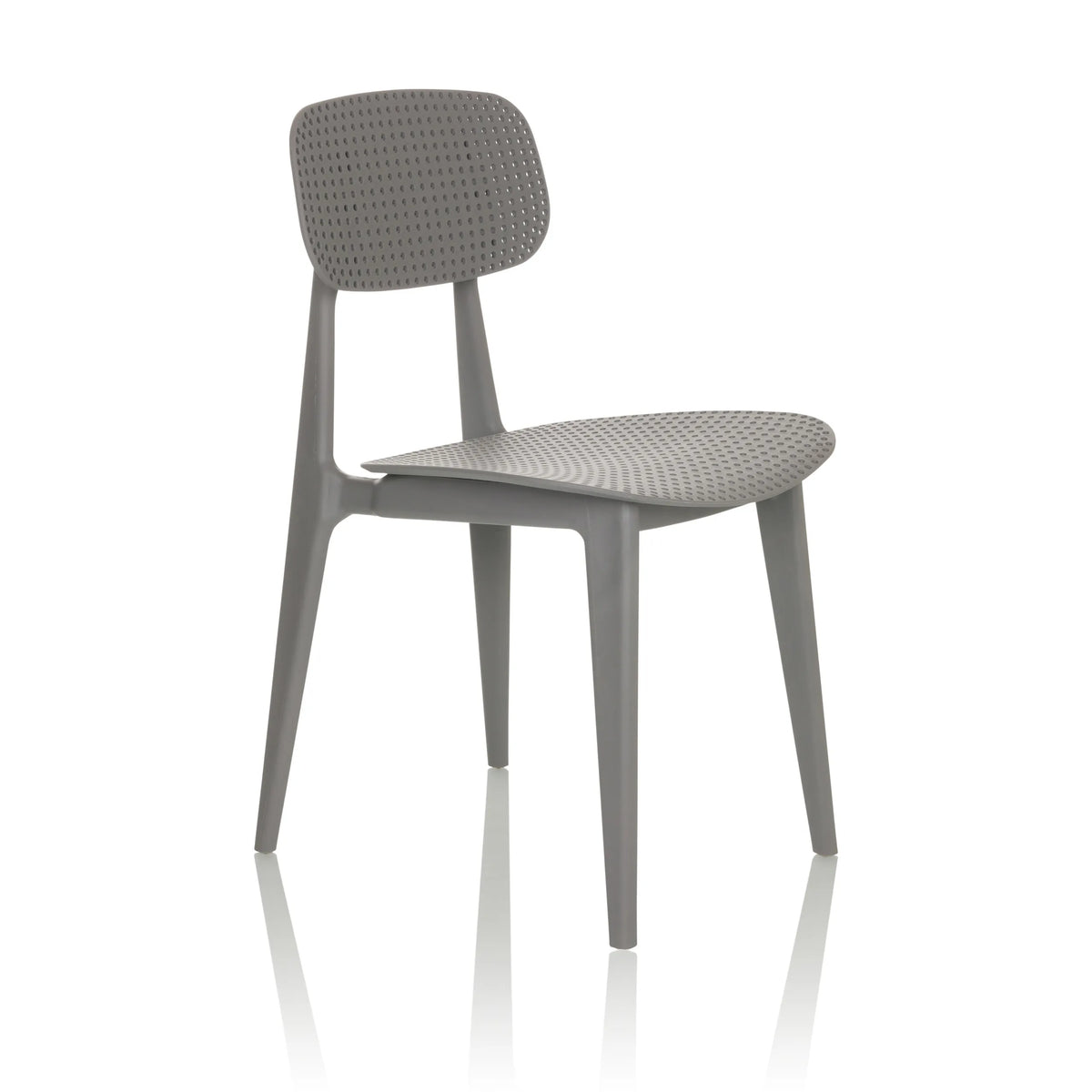 Grey Outdoor chair ARTIFO HOL with perforated backrest and seat by hjh OFFICE – 360-degree view (front three-quarter view 45°)