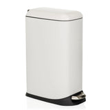 White CLEAN SLIM wastepaper bin with foot pedal and rounded lid by hjh OFFICE – 360-degree view (front three-quarter view 45°)