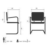 Technical drawing of the Cantilever chair VISITER W with a seat height of 44 cm by hjh OFFICE