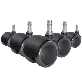Fünf schwarze Stuhlrollen 5x ROLO FIX 10mm/50mm für Hartböden mit silberfarbenen Metallstiften von hjh OFFICE