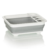 Grey-white Folding container CLEAN SIL with integrated draining grid by hjh OFFICE – 360-degree view (side profile 90°)