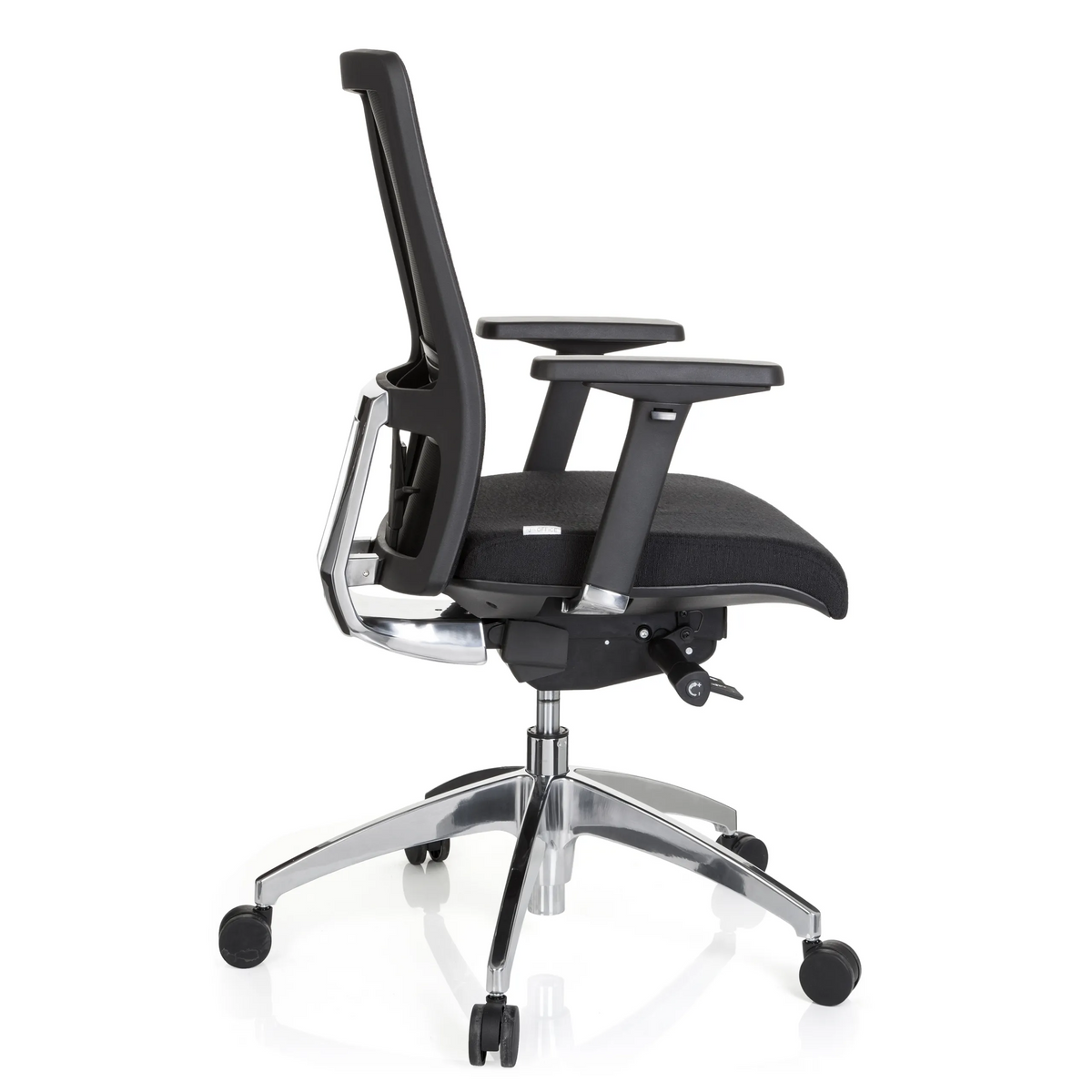 Black Professional Office Chair ASTRA BASE with armrests and five-caster base by hjh OFFICE – 360-degree view (side profile 100°)