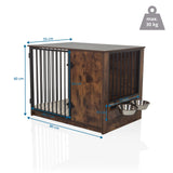Dimensional drawing of the PAWHOME S dog crate in brown, 80 × 55 cm with two feeding bowls by hjh LIVING
