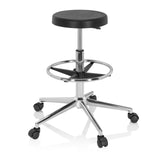 Black Swivel stool TOP WORK 14 I with foot ring and five-caster base by hjh OFFICE – 360-degree view (front view 20°)