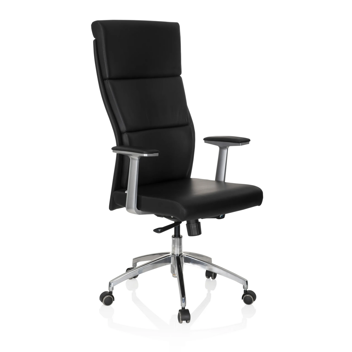 Black Luxury Executive Chair MONZA 20 with armrests and a five-caster base by hjh OFFICE – 360-degree view (front three-quarter view 40°)