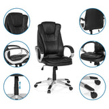 Gaming chair RELAX WB100 in black with detailed views of the armrests, gas spring and castors by MyBuero