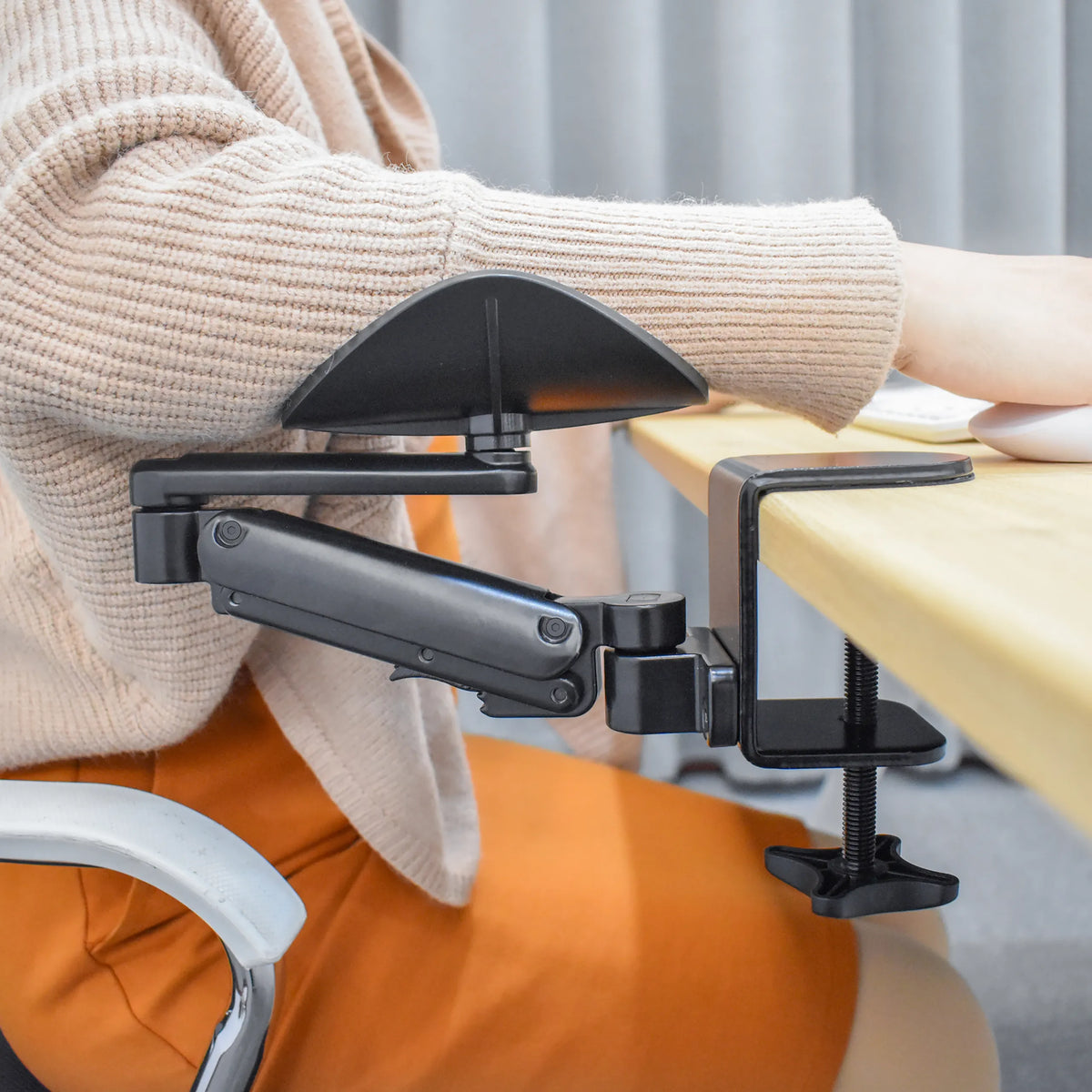 Black, height-adjustable Armrest RELEX RT1 with table clamp and jointed arm by hjh OFFICE