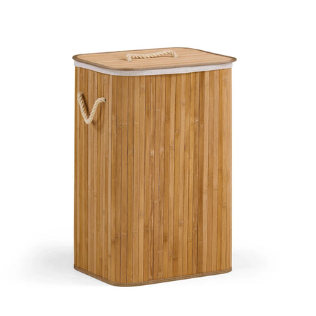 Brown bamboo Falster 72 laundry basket with matching lid and side rope handles by hjh LIVING