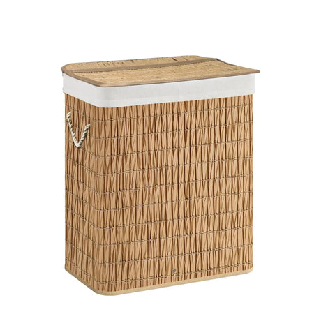 Brown Laundry basket FALSTER XL R made of braided material with a white rim and lid by hjh LIVING