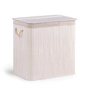 White Laundry basket FALSTER XXL B with vertical stripe look, lid and rope handles by hjh LIVING