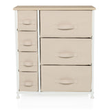 Beige Chest of drawers FOLDRESS B with seven fabric drawers and white frame by hjh LIVING – 360-degree view (front view 0°)