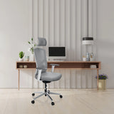 Grey Professional Office Chair BRETON PRO W with headrest and armrests in front of a minimalist desk by hjh OFFICE