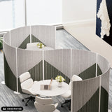 Grey Flexmiut Wave partition walls with vertical slat structure for privacy by hjh OFFICE (AI-generated image)
