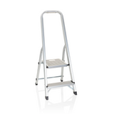 Silver aluminium Folding Ladder SOLID I with two steps and handle by hjh OFFICE – 360-degree view (front view 20°)