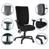 Black Professional Office Chair ZENIT HIGH with detailed views of the adjustment options by hjh OFFICE