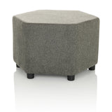 Grey upholstered stool BAREO with hexagonal shape and short black feet by hjh OFFICE – 360-degree view (front three-quarter view 45°)