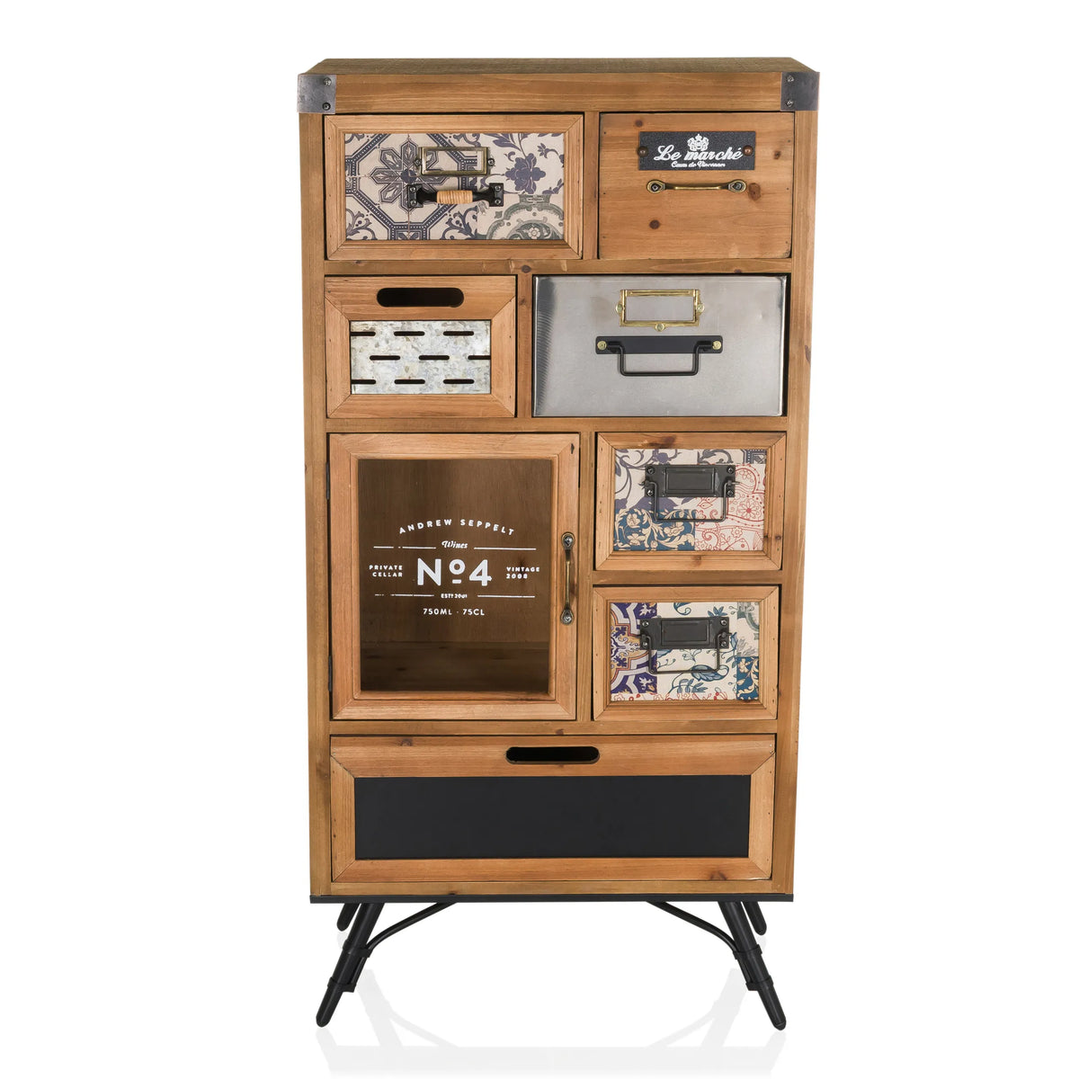 Sideboard CONTINENTO S in wood tones with various drawers and metal accents by hjh LIVING