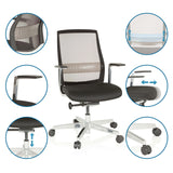 High End Office Chair FOUNTAINE PRO in black with detailed views of the adjustment options and materials by hjh OFFICE