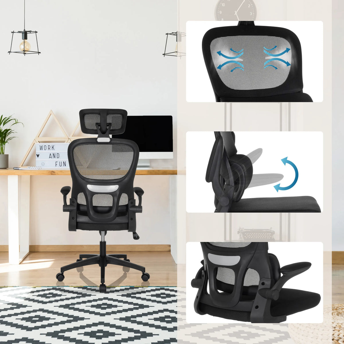 Home Office Chair ERGOMY FLEX in black with breathable mesh backrest and adjustable seat by MyBuero