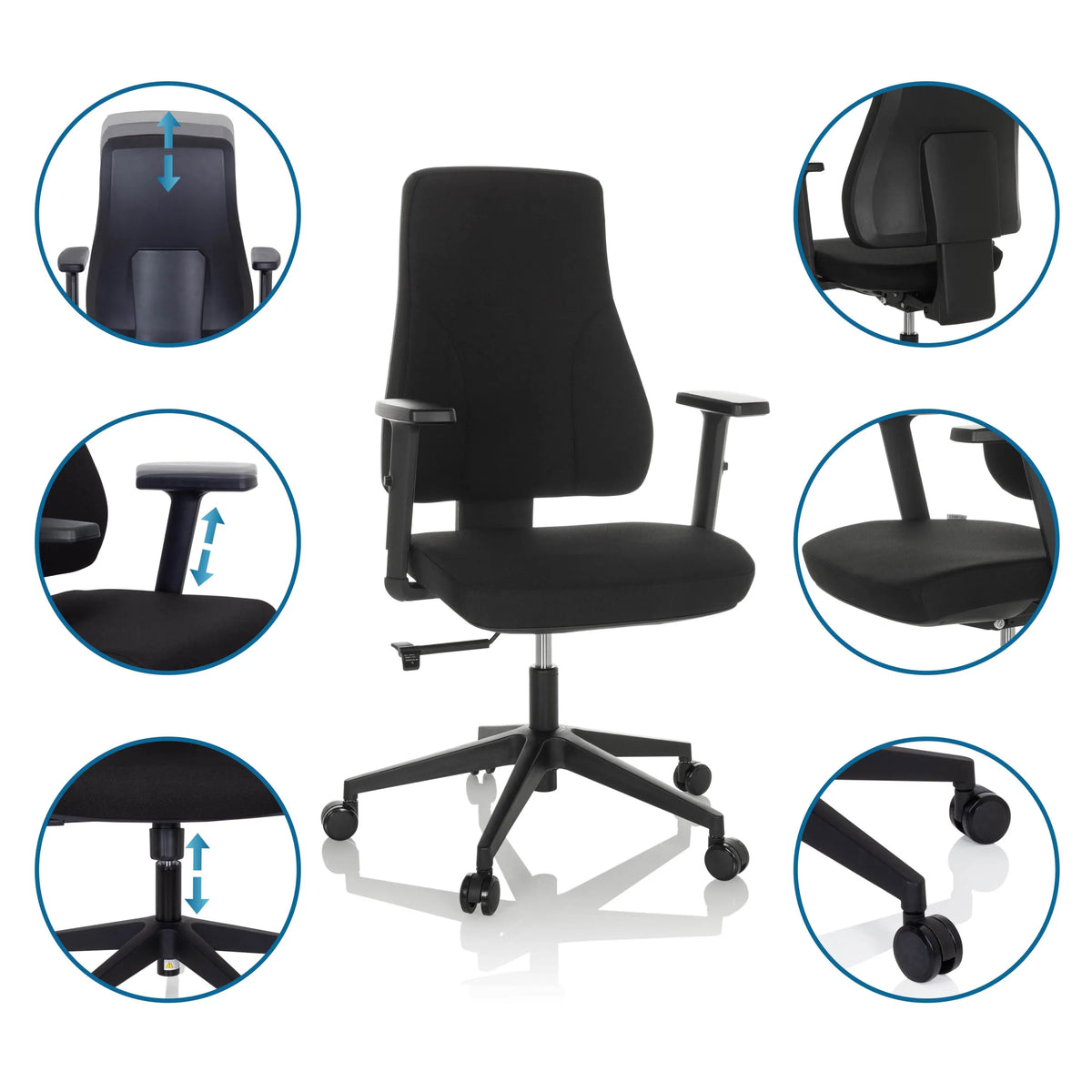 Adjustable features of the Professional Office Chair MATHES in black by hjh OFFICE
