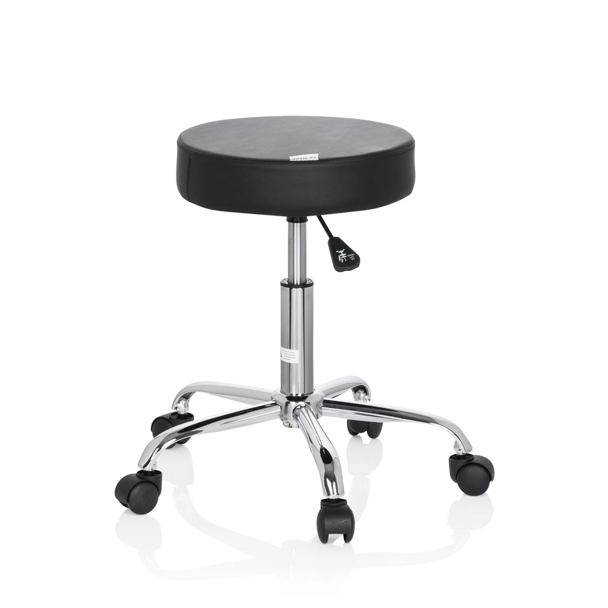 Black Swivel stool OPERATOR II with gas spring and five-caster base by hjh OFFICE – 360-degree view (rear three-quarter view 120°)