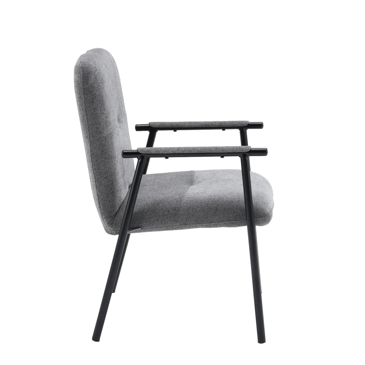 Side view of the grey upholstered armchair Lifea Flex with black armrests by hjh LIVING