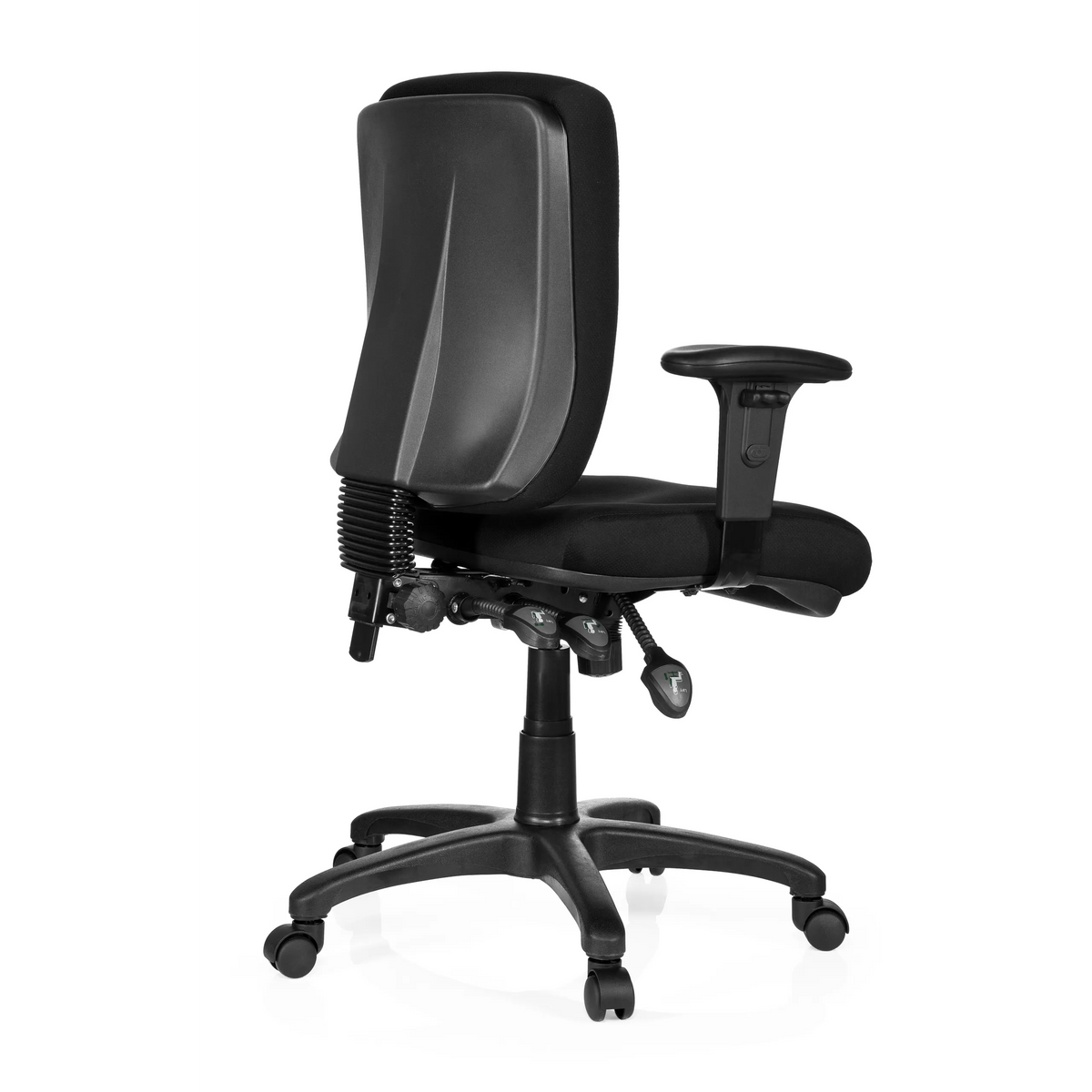 Black Professional Office Chair ZENIT BASE with armrests and five-caster base by hjh OFFICE – 360-degree view (rear three-quarter view 120°)