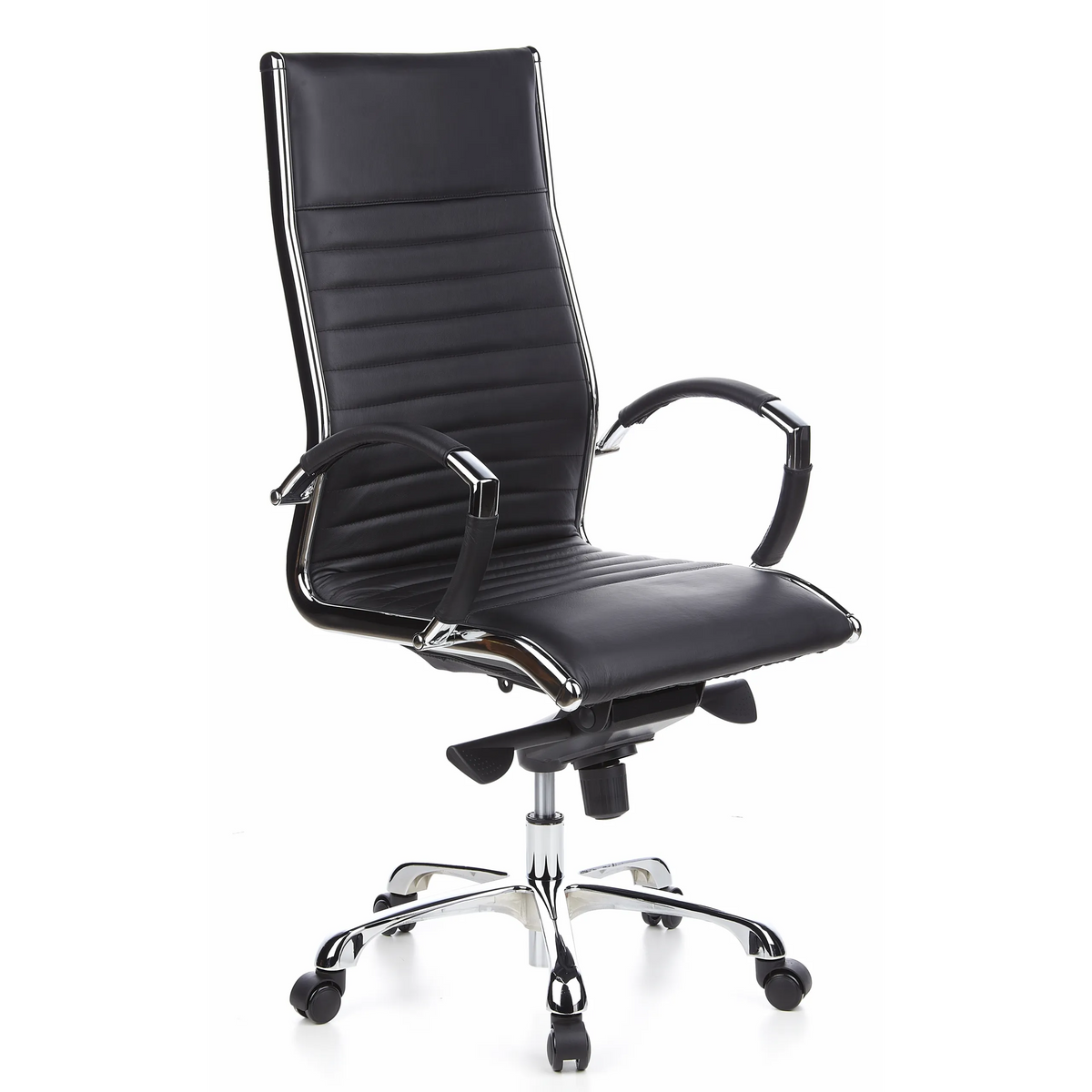 Black Professional Executive Chair PARMA 20 with quilted leather upholstery and five-caster base by hjh OFFICE – 360-degree view (front three-quarter view 40°)