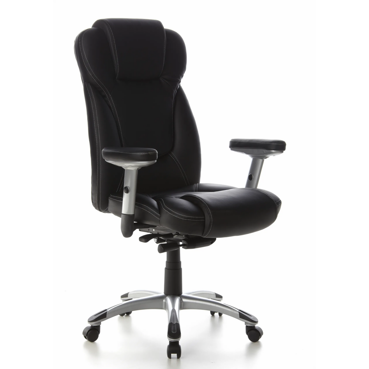 Black Professional Executive Chair EMBASSY 200 L with armrests and silver five-caster base by hjh OFFICE – 360-degree view (front three-quarter view 40°)