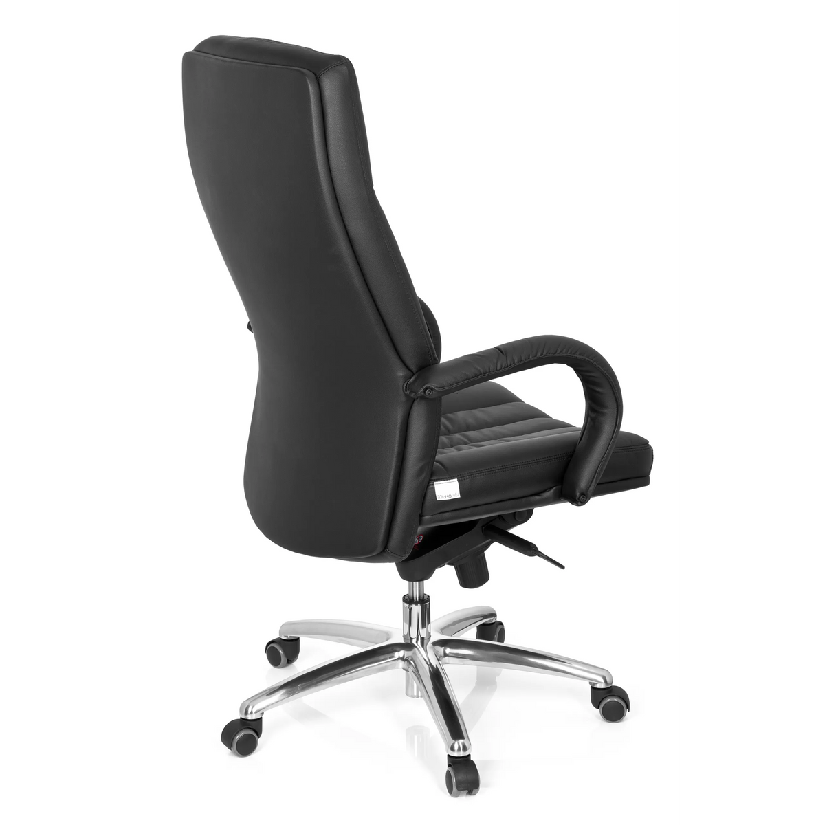 Black Swivel Chair XXL G 300 with quilting, armrests and five-caster base by hjh OFFICE – 360-degree view (rear three-quarter view 120°)