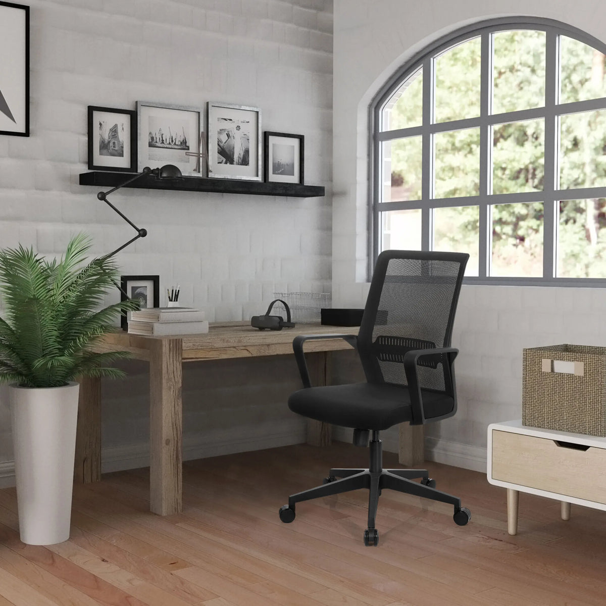 Black Home Office Chair PRESTON with mesh backrest and castors by hjh OFFICE