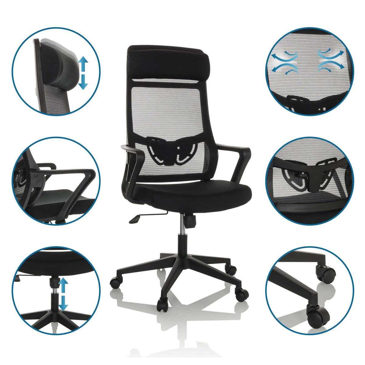 Home Office Chair NEKEO in black with adjustable details and castors by hjh OFFICE
