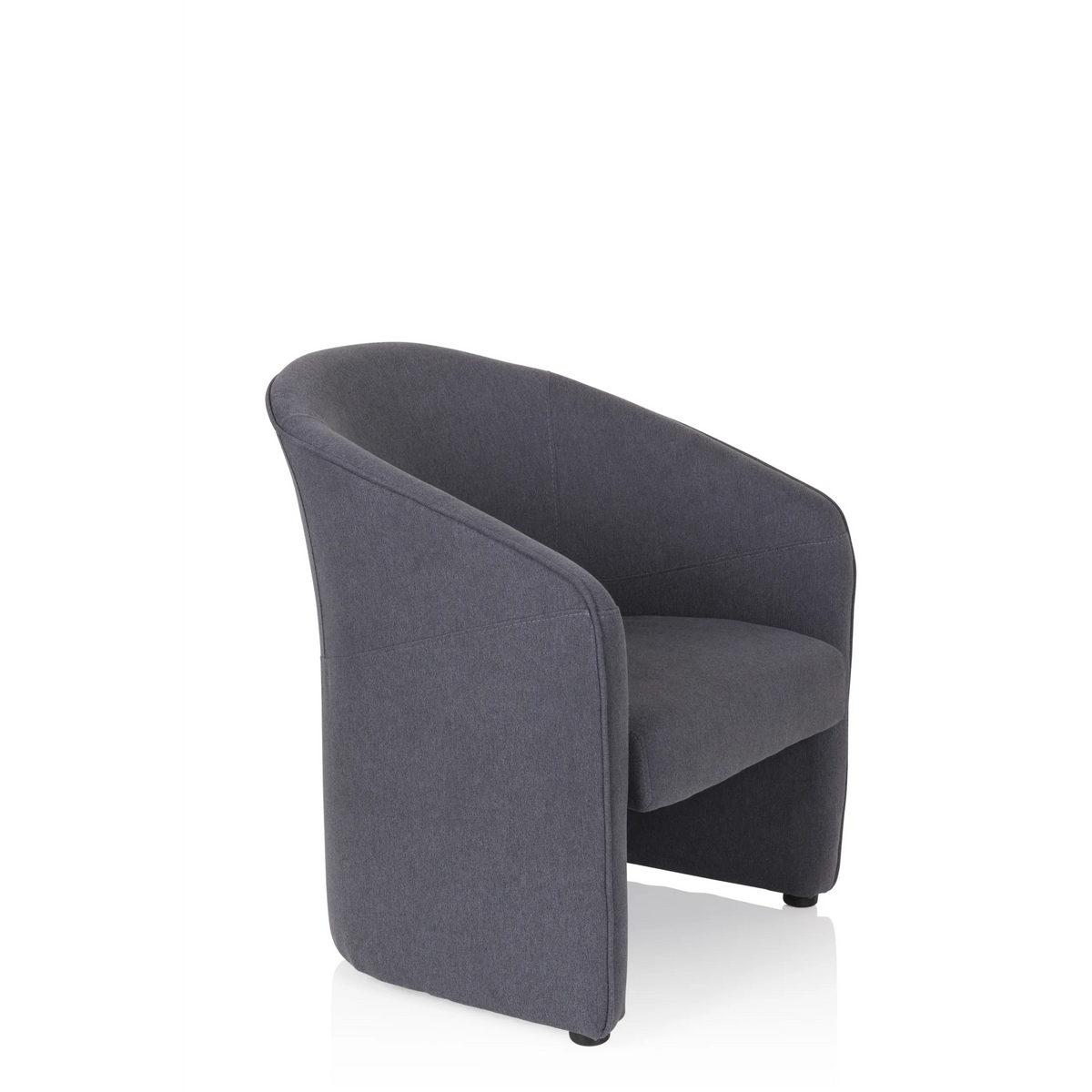 Dark grey Upholstered armchair SAN JUAN with rounded backrest and armrests by hjh OFFICE – 360-degree view (front three-quarter view 60°)