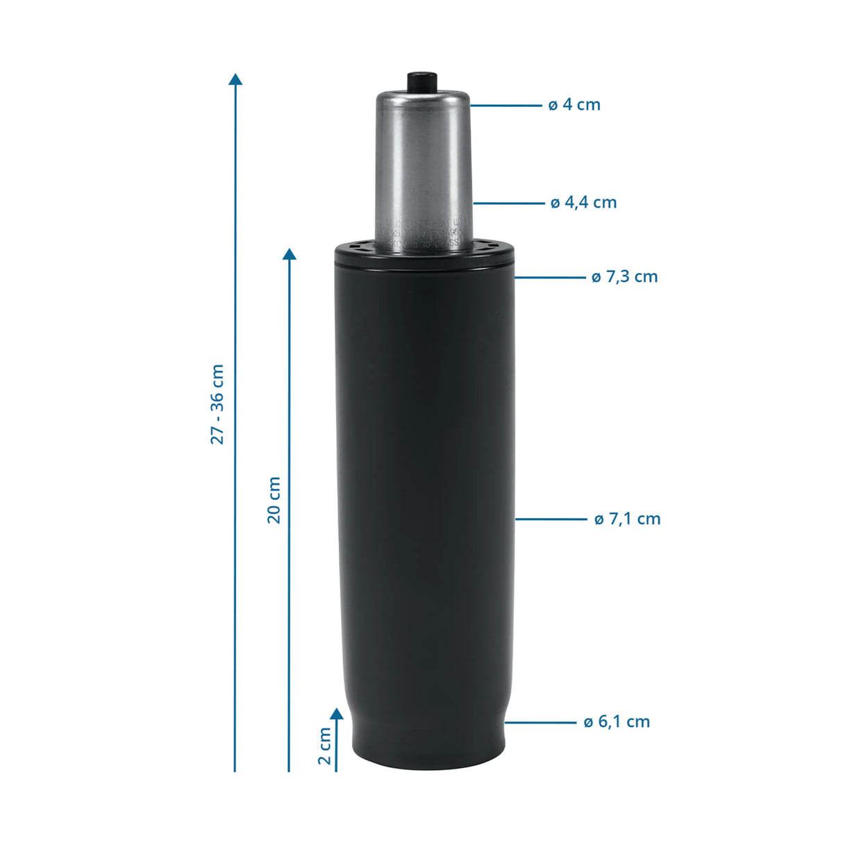 Maßzeichnung der Gasfeder GF-XXL mit einer Höhe von 27 bis 36 cm von hjh OFFICE