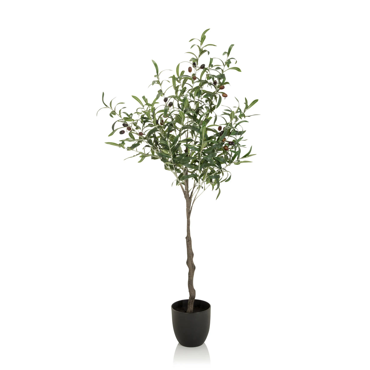 Green Artificial plant OLIVE as an olive tree in a black plant pot by hjh OFFICE – 360-degree view (side profile 90°)