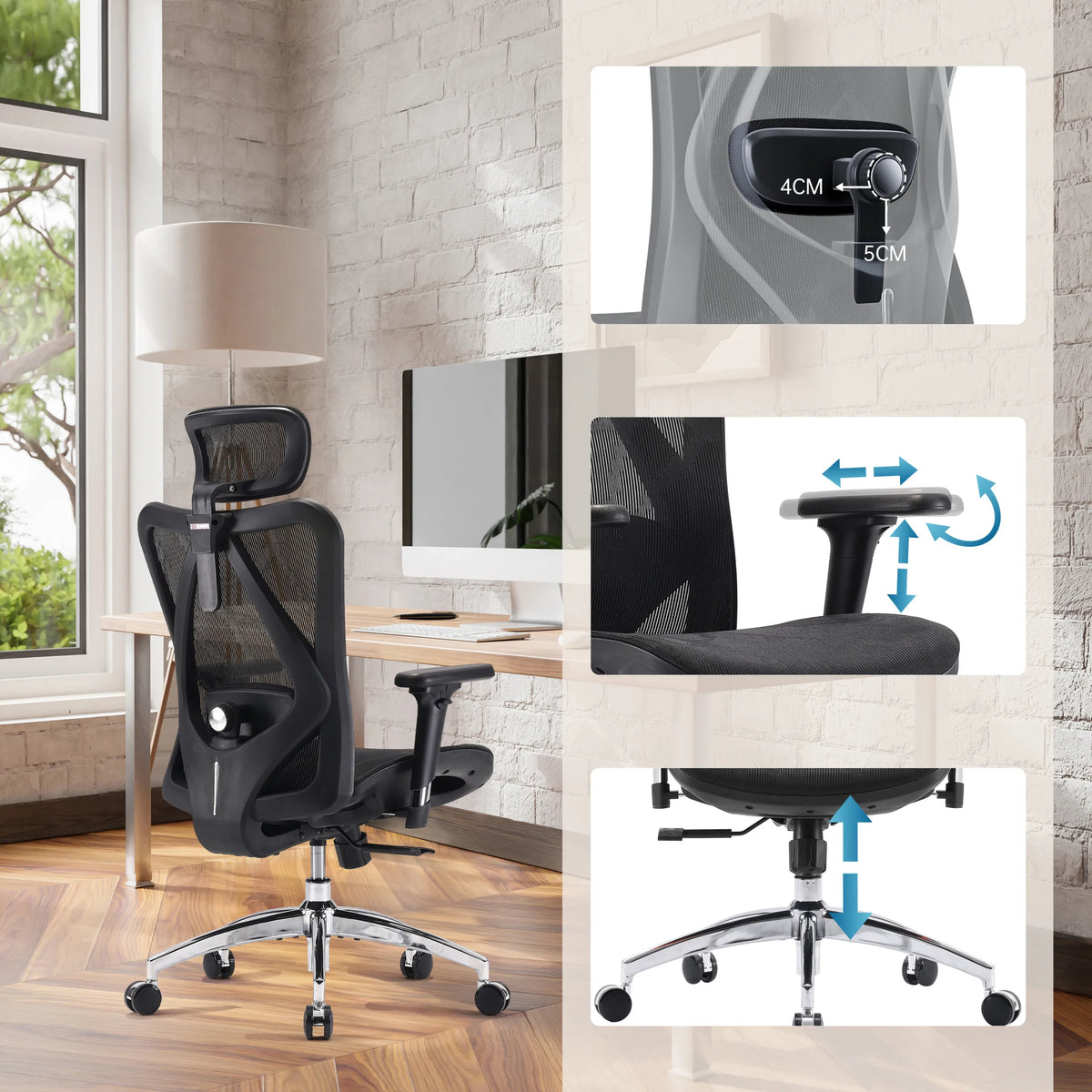 Adjustable headrest, armrests and seat height of the Professional Office Chair M57-M015 by Sihoo