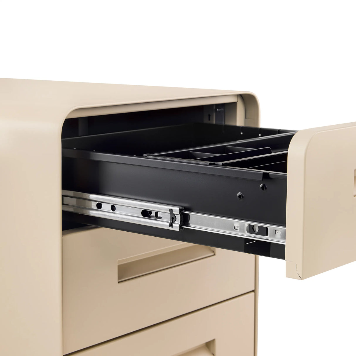 Extended drawer with telescopic slide of the COLOR PLUS I mobile drawer unit in beige by hjh OFFICE
