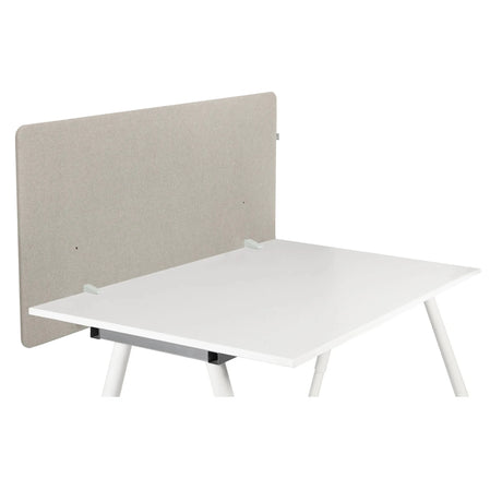 Table partition FLEXMIUT D1 in taupe mounted on a white desk by hjh OFFICE