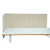 Beige table partition FLEXMIUT ROLL with vertical quilting on a white desk by hjh OFFICE