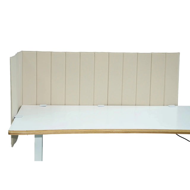 Beige table partition FLEXMIUT ROLL with vertical quilting on a white desk by hjh OFFICE